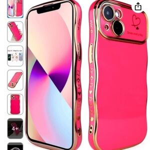 iPhone 14 Case 6.1 in Wavy Design Plated Heart Full Camera Lens Protection Rose
